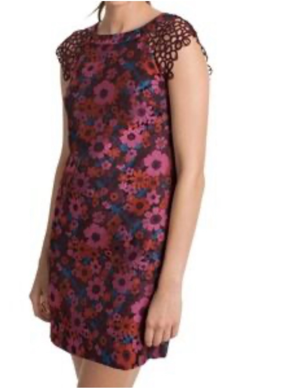 Trina Turk Floral Burgundy Mini Dress Back Zipper size 0